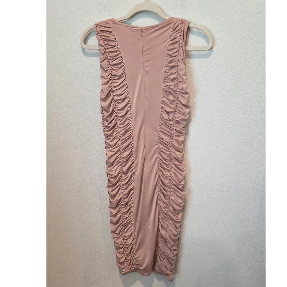 Venus Ruched Sleeveless Bodycon Midi Dress Size S Taupe‎ Neutral